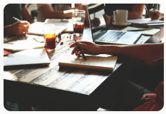 Team collaborating around a table